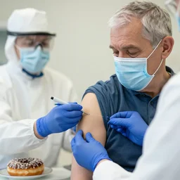 fauci getting vaccinated through a donut