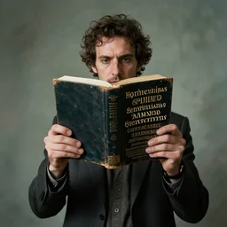realistic exposed expired fuji film portrait of a man holding up a codex seraphinianus, hyperrealism, hypermaximalism, photorealistic, detailed, atmospheric, 8 k, award winning photography, cinematic