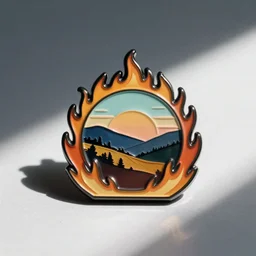 a enamel pin of a retro minimalist clean fire flames border