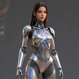 Mia Khalifa as a cyborg, octane render, iridescent accents, kingdom come by Alex Ross