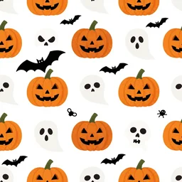 halloween pumpkins bats skulls candy ghosts pattern graphic art