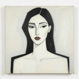 A cubic abstract painting in the style of HILDEGARDE HANDSAEME and Gary Hume, portrait of beautiful woman, clean black outlines, modern chic colours