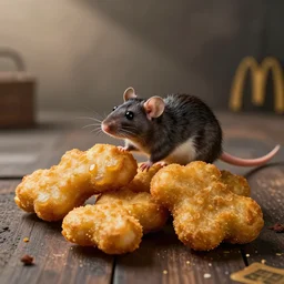 photorealistic mcdonalds chicken nugget with rat tail, professional food photography
