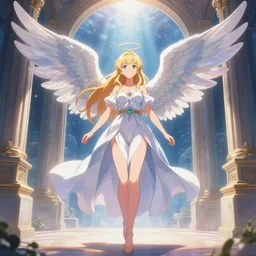 a beautiful angel leading you to the gates of heaven, character art, anime key visual, official media, illustrated by wlop, extremely detailed, 8 k, trending on artstation, cinematic lighting, beautiful,