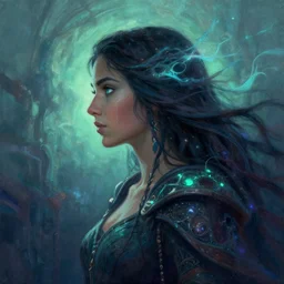 side portrait, maya ali, wind sorcerer, gloomhaven, organic painting, hard edges, luminescent, octane render, by greg manchess, huang guangjian, gil elvgren, sachin teng, greg rutkowski, jesper ejsing, rhads, ilya kuvshinov, cushart krenz