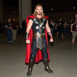 chris pine cosplaying as thor, dragoncon, full length, full resolution, full frame, 3 5 mm, f / 2. 8, flash photography