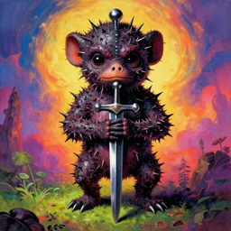 A psychedelic portrait of cult fanatic (knights of the black sword) thorny vegepygmy , vibrant color scheme, highly detailed, in the style of romanticism, cinematic, artstation, Moebius, Greg rutkowski