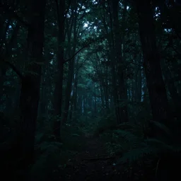 a very dark dense forest at night, barely visible, fantasy style, 8 k