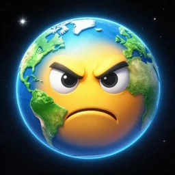 angry earth emoji on space
