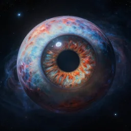 cosmic space eyeball, eldritch giant galaxy size eye, space horror, cinematic, terrifying, god