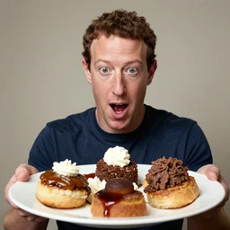 an excited Mark Zuckerberg staring at a plate full of delicious user data