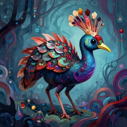 psychedelic cassowary, award winning, trending on artstation, lovecraftian, abstract, digital painting, digital art, modern art