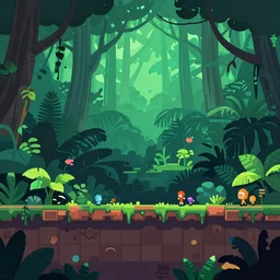 deep jungle forest, mandelbulber vector art, in the style of Midjourney, side-scrolling 2d platformer game, trending on artstation, 30mm, by Noah Bradley