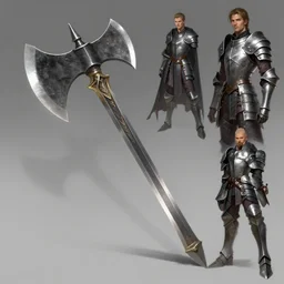 item concept art on grey background of metallic shadow axe sword and armor by artgerm and Craig Mullins, James Jean, Andrey Ryabovichev, Mark Simonetti and Peter Morbacher 16k