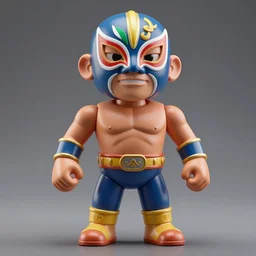 a full body sculpture of luchadores with comically large heads and hands, colorful mask, product photography, highly realistic, award winning toy design, ambient occlusion, digital art,