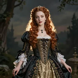 gothic princess in baroque dress in a scenic environment. by * * henriette ronner * *