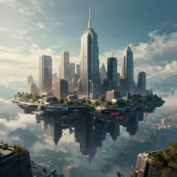 a cyber punk city, floating above the sky