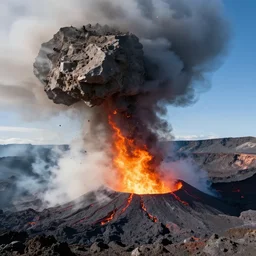 meteorite crashing into an active volcano, photography