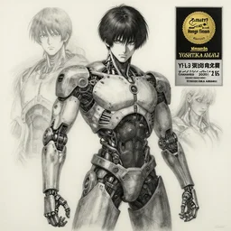 detailed graphite art of a cyborg with japanese aesthetic, detailed character drawing, ruan jia, yoji shinkawa, yoshitaka amano, award - winning art