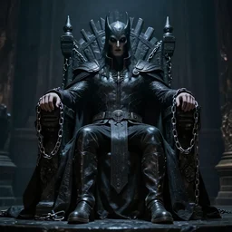 someone in chains in front of the throne of the dark lord