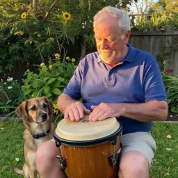 My dad Steven just took a hit from the bongo and have good time being gracefully relaxed in the garden, sunset lighting. My second name is Carell. My dad second name is Carell. Im the dog