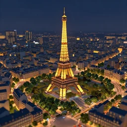 a digital painting of a city at night, a tilt shift photo by pu hua, cg society contest winner, paris school, terragen, voxel art, tilt shift