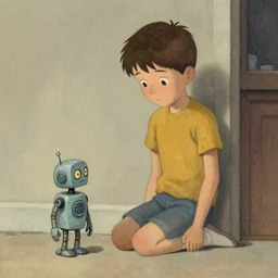 ( ( ( ( ( 1 9 5 0 s boy and his small pet robot. muted colors. ) ) ) ) ) by shaun tan!!!!!!!!!!!!!!!!!!!!!!!!!!!!!!