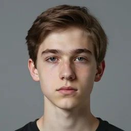 portrait of a teenager boy, long face, brown hair, very short hair, no glasses, detailed, hyperrealistic, realistic, symmetrical, by anato finnstark, by alena aenami, by john harris, by ross tran, by wlop, by andreas rocha