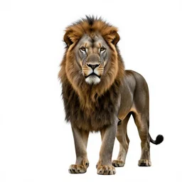melanistic lion, high detail photograph, full body, isolated on a pure white background, centered, entire subject in frame, sharp focus, soft studio lighting
