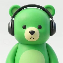 a green humanoid bear with headphones looking in front of the camera by inio asano, beeple and james jean, aya takano color style, 8 k, super detailed, night sky, digital art, digital painting, celestial, majestic, colorful, front, yellow shirt