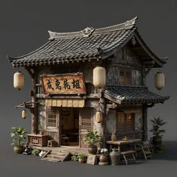 an intricate concept art illustration, asian shack with a signage, style by dylan cole and feng zhu and wlop, unreal engine, trending in artstation, octane render, ultra sharp, 8 k