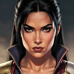 masterpiece closeup portrait of Kitana from Mortal Kombat,  trending on Artstation, comic art, symmetrical artwork, high detail
