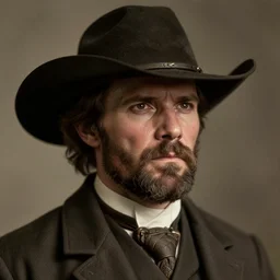 real-life face portrait stubble beard cowboy Arthur Morgan furrowed brown from red dead redemption 2 dramatic lighting late 1800s Daguerreian photo by Mathew Brady