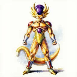 a oil / watercolor painting full body character portrait of super saiyan golden frieza in the style of moebius in the style of leonard boyarsky trending on artstation deviantart pinterest detailed realistic hd 8 k high resolution