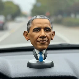 obama bobble head on the dashboard of a car
