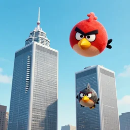 angry birds flying in to twin towers