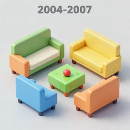 2004-2007 isometric candy crush themed furniture set, sculpted, game asset, 3d render, in the style of VMK, yoworld, artstation, isometric by Miha Rinne