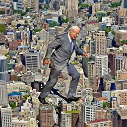 joe biden as a giant stepping on a city, hyper realistic, highly detailed