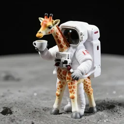 a giraffe astronaut drinking tea on the moon, 3 5 mm photograph