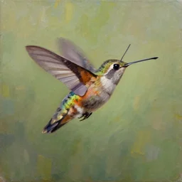 palette knife oil painting of a hummingbird moth in denver colorado