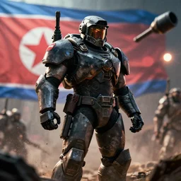 korean people's army korean people's army in gears of war battlefield 5, north korea, splash art, movie still, cinematic lighting, dramatic, octane render, long lens, shallow depth of field, bokeh, anamorphic lens flare, 8 k, hyper detailed, 3 5 mm film grain