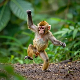 a tiny monkey dancing in the jungle