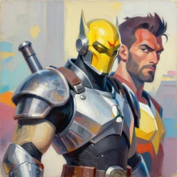 greg manchess portrait painting of armored two face as overwatch character, medium shot, asymmetrical, profile picture, organic painting, sunny day, matte painting, bold shapes, hard edges, street art, trending on artstation, by huang guangjian and gil elvgren and sachin teng