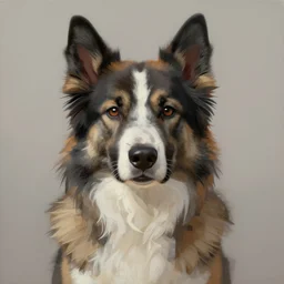 a painting of a sheepdog portrait, in the style of artur bordalo and mark ryden, digital art, muted colors