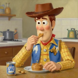 thomas kinkade painting of woody harrelson eating peanut butter