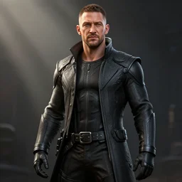 Tom Hardy wearing black, intricate detail, 3d render, octane render, god rays, depth of field, trending on artstation, 4k, hd