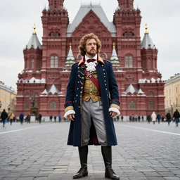 russian emperor peter the great in hipster clothes, in front of the centre of st petersburg, high quality, 4 k photo