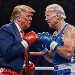 a beautiful painting of donald trump and joe biden in a boxing match, cinematic angle, studio lighting, movie concept, trending on artstation, octane render, 8 k, ultra high detail