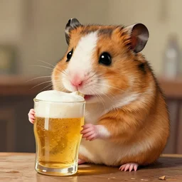 a highly detailed beautiful portrait of a cute hamster drinking beer, by gregory manchess, james gurney, james jean
