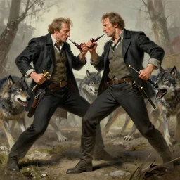 liam neeson fighting, battling using crack pipe as weapon, war, against wolves, highly detailed digital painting, artstation, concept art, sharp focus illustration art by artgerm and greg rutkowski and alphonse mucha